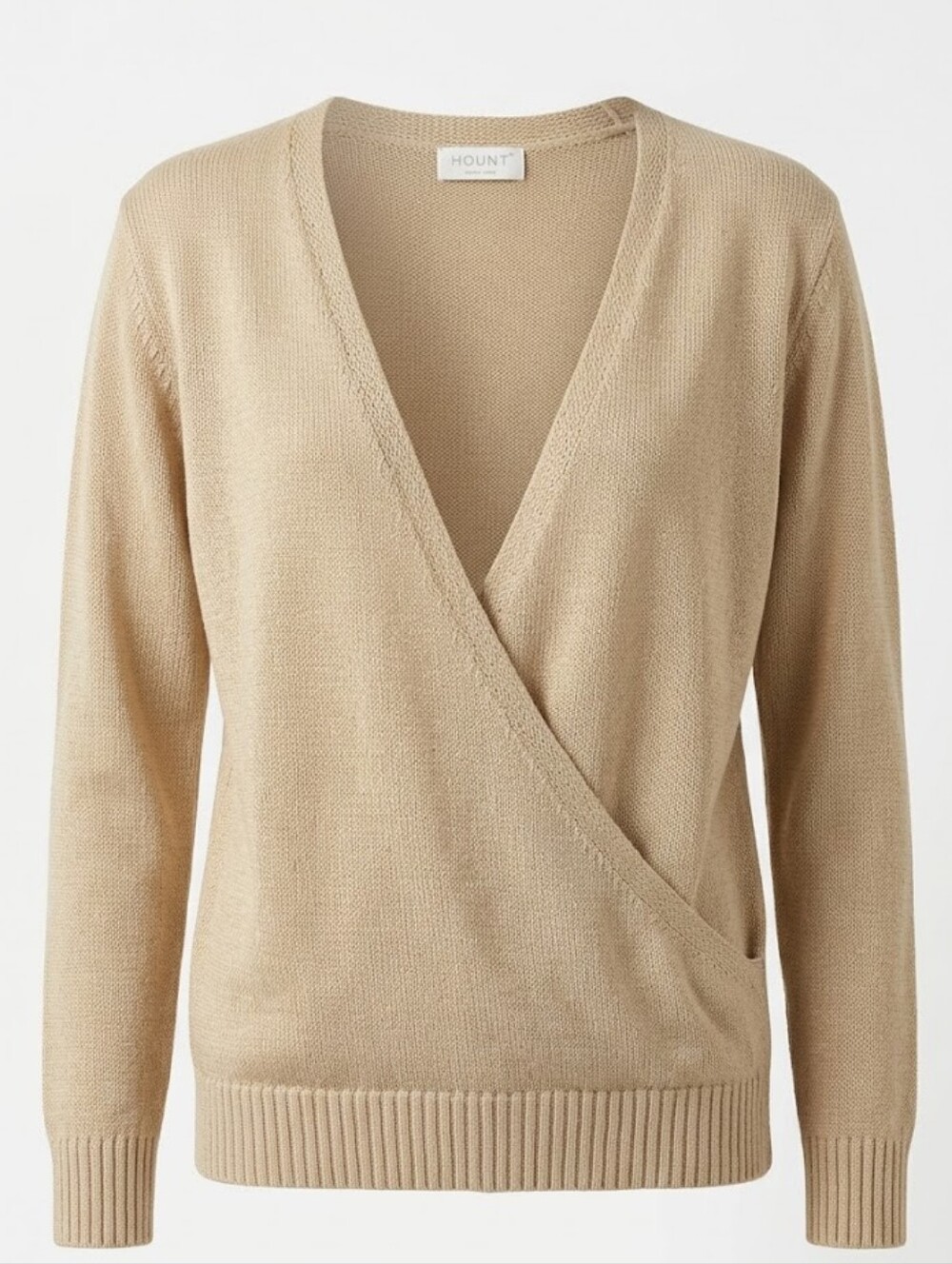 HOUNT Beige Faux Wrap V-Neck Sweater